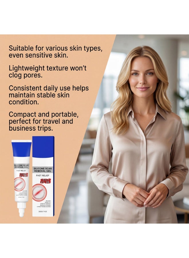 Silicone Scar Removal Gel 20g, Fast Relief Scar Treatment Cream for Surgical Scars, Keloid, Acne Scars, Stretch Marks & Hypertrophic Scars, Lightweight Non-Greasy Scar Repair Gel for All Skin Types Including Sensitive Skin - Image 3