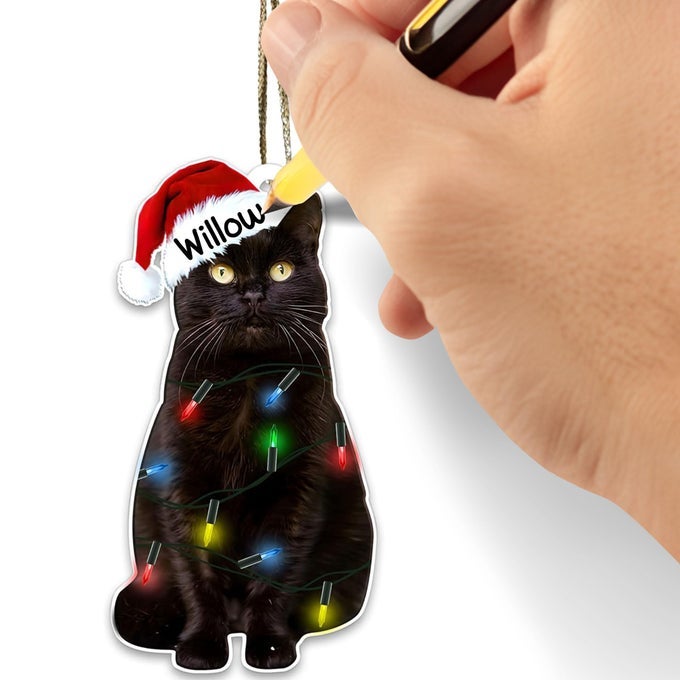 Personalized Black Cat Christmas Ornaments Black Cat Xmas Decor Tree Hanging 2024 Christmas Ornament for Cat Lovers Personalized Cat Name by Oil Marker Marker Not Included
