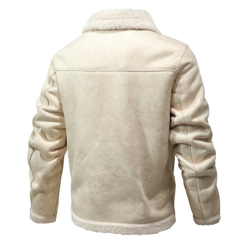 Winter Non-Hooded Casual Black Single-Breasted Youth Loose Fleece-Lined Side Seam Pocket Lapel Fur One - Image 3