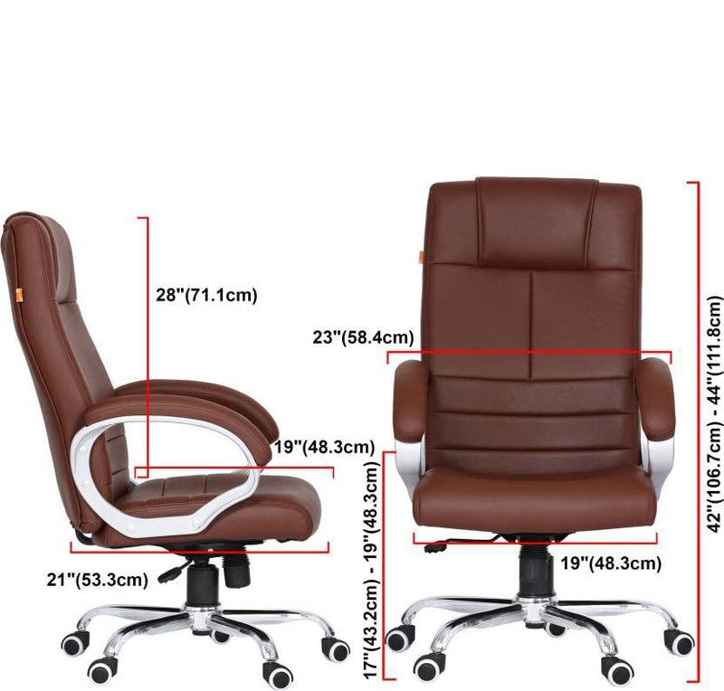ROAR WOOD ROAR WOOD High Back Brown Cushioned Leather Executive Boss Director Manager Study Desk Chair Gaming Special Office Revolving 360 Fully Adjustable with Extra Comfort Ergonomic for Work at Home  - Image 3