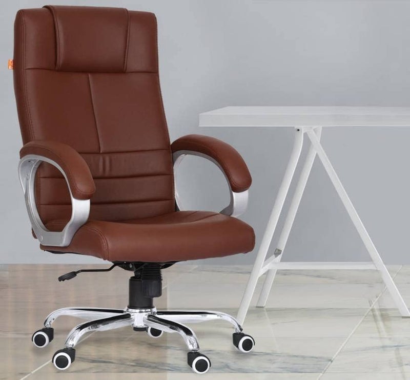 ROAR WOOD ROAR WOOD High Back Brown Cushioned Leather Executive Boss Director Manager Study Desk Chair Gaming Special Office Revolving 360 Fully Adjustable with Extra Comfort Ergonomic for Work at Home  - Image 2