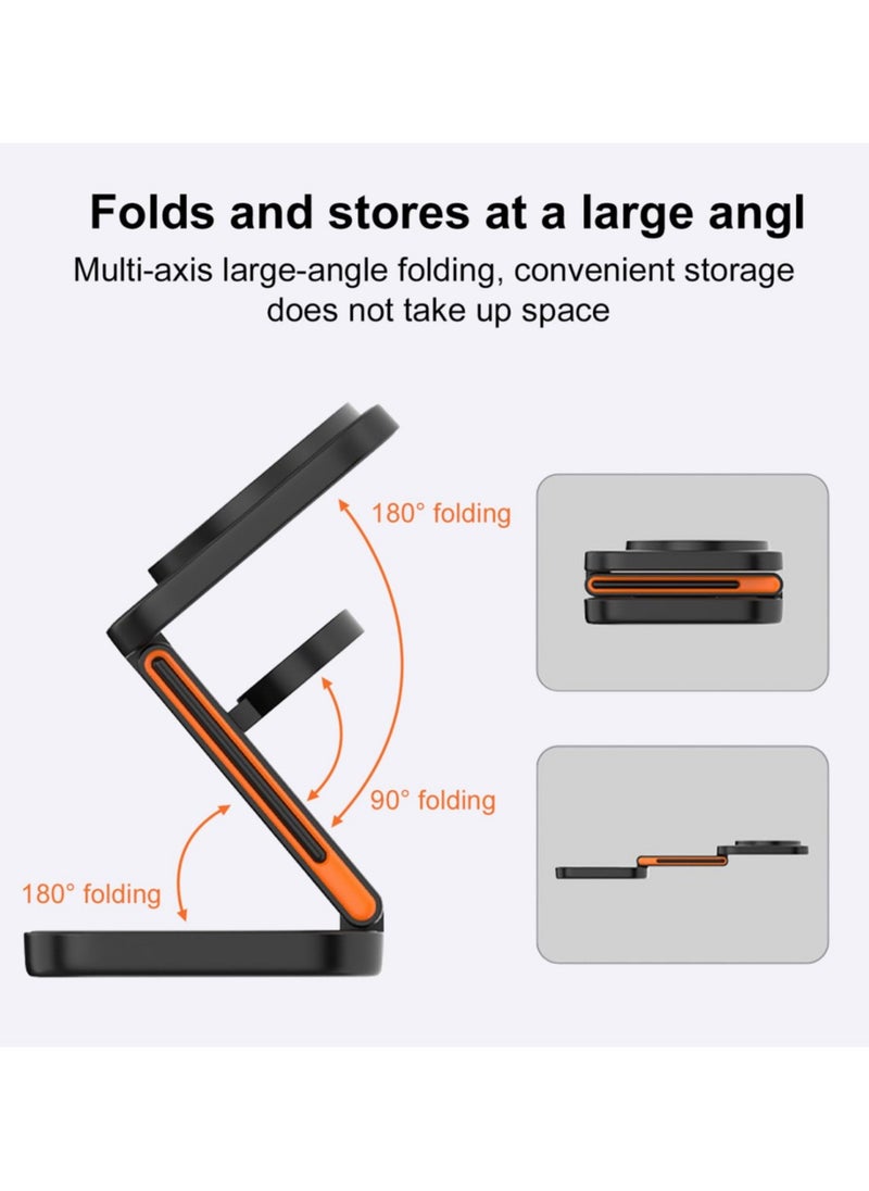 Foldable 3 in 1 Magnetic Wireless Charging Station for Apple Devices - iPhone 15/14/13/12 Series, AirPods Pro/3/2, Apple Watch Ultra/SE/9/8/7/6/5/4/3/2-Portable Travel Charger for MagSafe