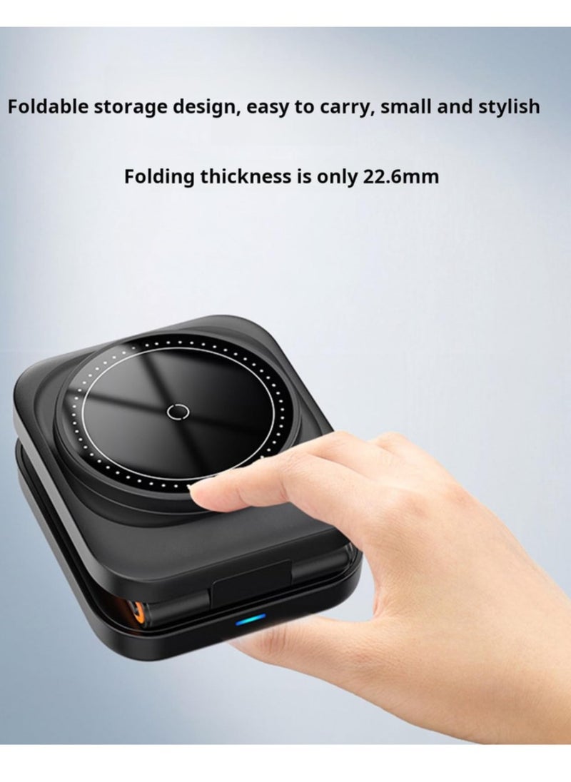 Foldable 3 in 1 Magnetic Wireless Charging Station for Apple Devices - iPhone 15/14/13/12 Series, AirPods Pro/3/2, Apple Watch Ultra/SE/9/8/7/6/5/4/3/2-Portable Travel Charger for MagSafe