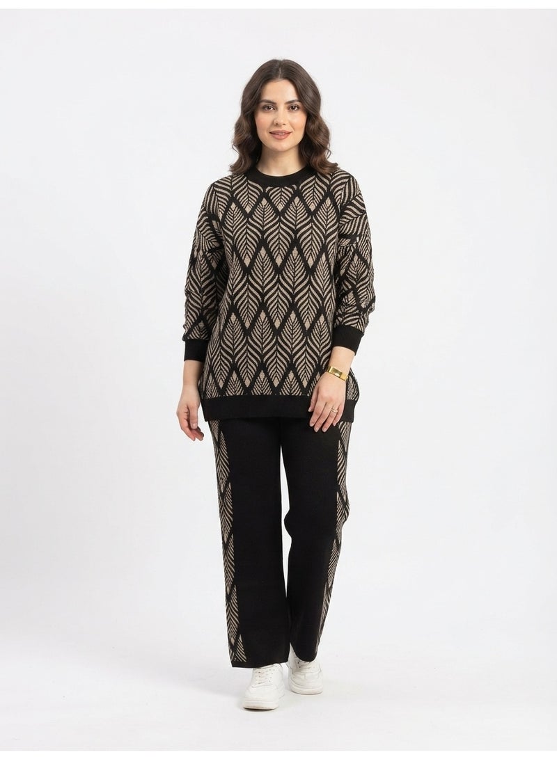 Women's 2-Piece Knit Patterned Suit - Modern Comfortable Design