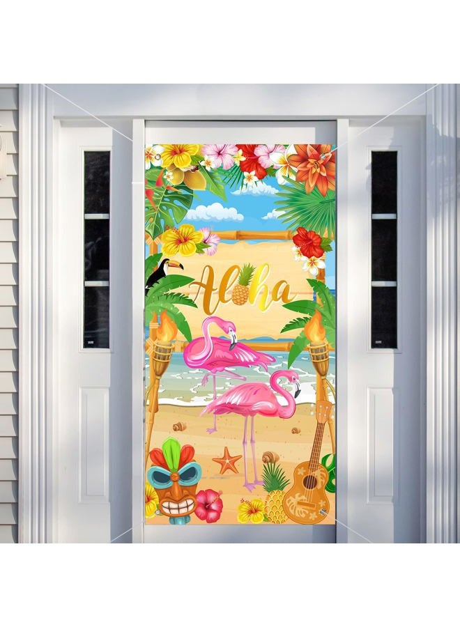 Rtteri Aloha Party Decorations Hawaiian Door Cover Sign Summer Luau Beach Supplies Party Door Banner Tropical Tiki Party Backdrop for Hawaiian Party Yard Birthday Accessory - Image 1