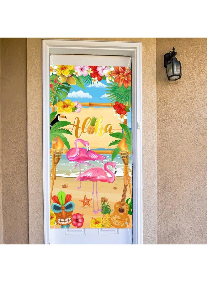 Rtteri Aloha Party Decorations Hawaiian Door Cover Sign Summer Luau Beach Supplies Party Door Banner Tropical Tiki Party Backdrop for Hawaiian Party Yard Birthday Accessory - Image 5