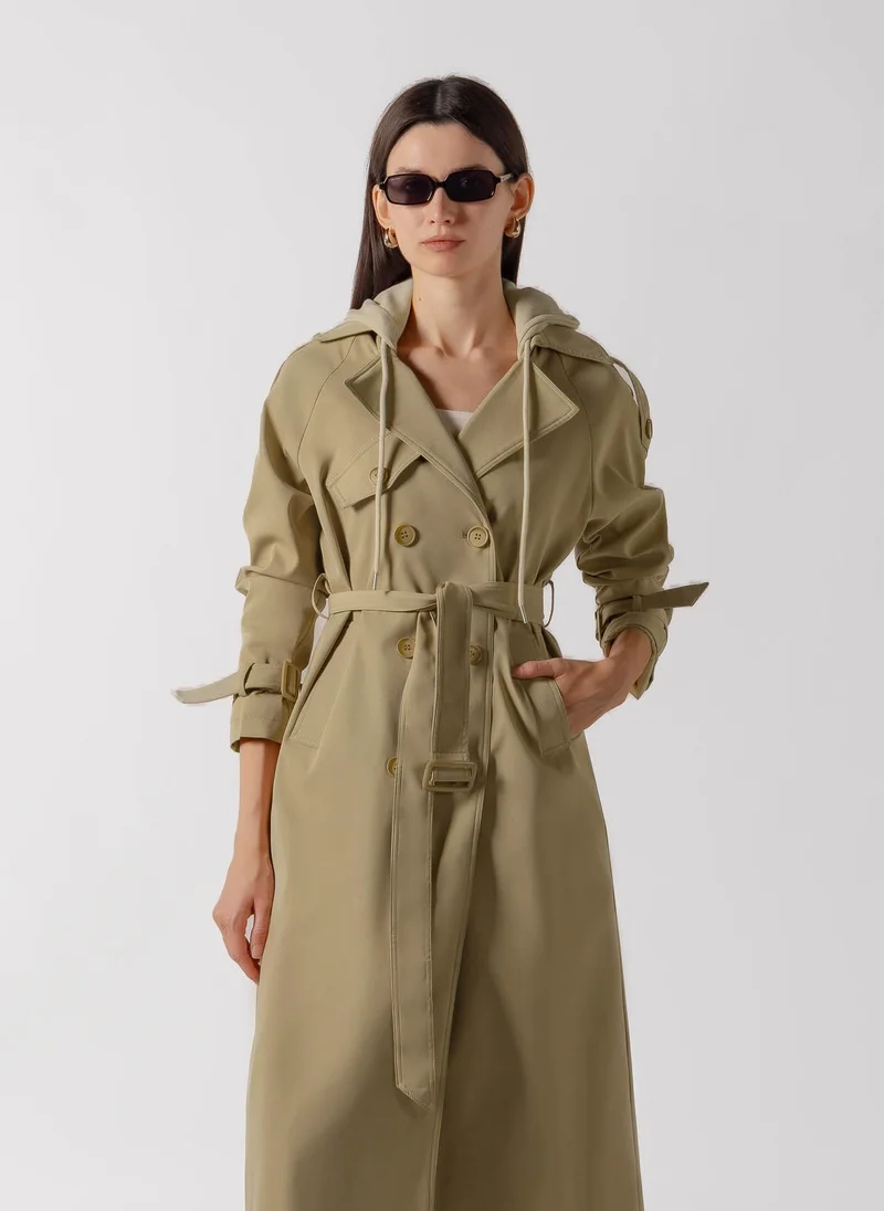 Shapes BEIGE HOODED BELTED TRENCH COAT for Women | Best Price UAE