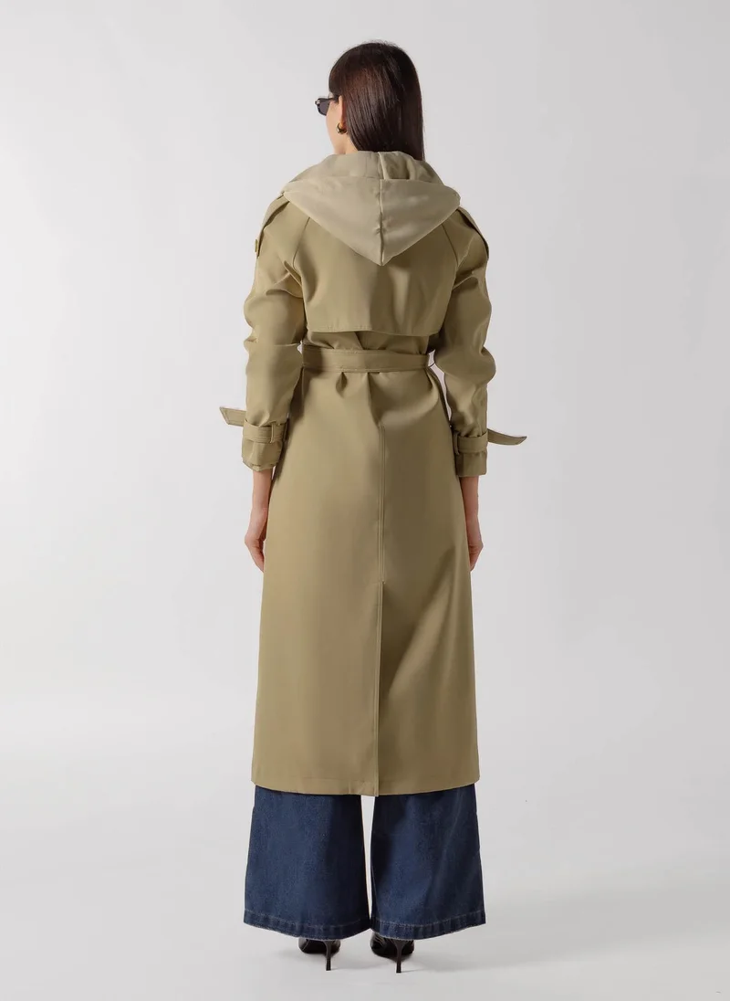 Shapes BEIGE HOODED BELTED TRENCH COAT for Women | Best Price UAE