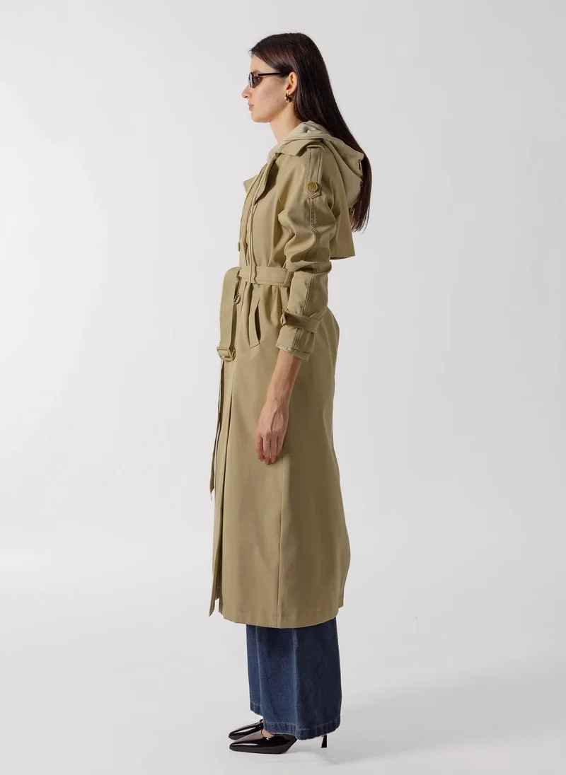 Shapes BEIGE HOODED BELTED TRENCH COAT for Women | Best Price UAE