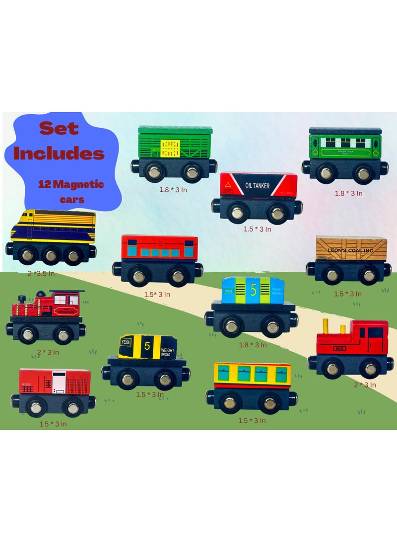 【12-Piece Premium Set】Wooden Train Toy Collection | With Elegant Wooden Storage Box | Magnetic Connection Safety Design | Eco-Friendly Solid Wood Material | 3-Inch Cars Perfect For Little Hands | Inertia Gliding Fun | Early Educational Toy | Develops Motor Skills & Creativity | Non-Toxic Safe Gift Choice - Image 2