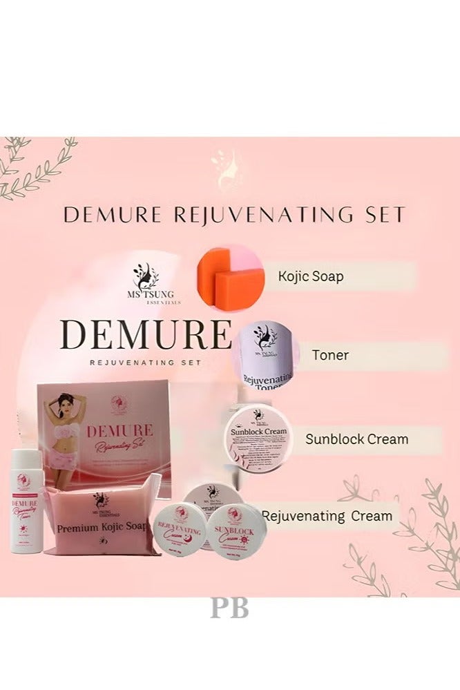 أساسيات السيدة تسونغ مجموعة ديمور لتجديد البشرة - مجموعة من 4 قطع مع صابون كوجيك، تونر مجدد، كريم ليلي، وكريم واقٍ من الشمس - خالية من الهيدروكينون والتريتينوين - Image 2