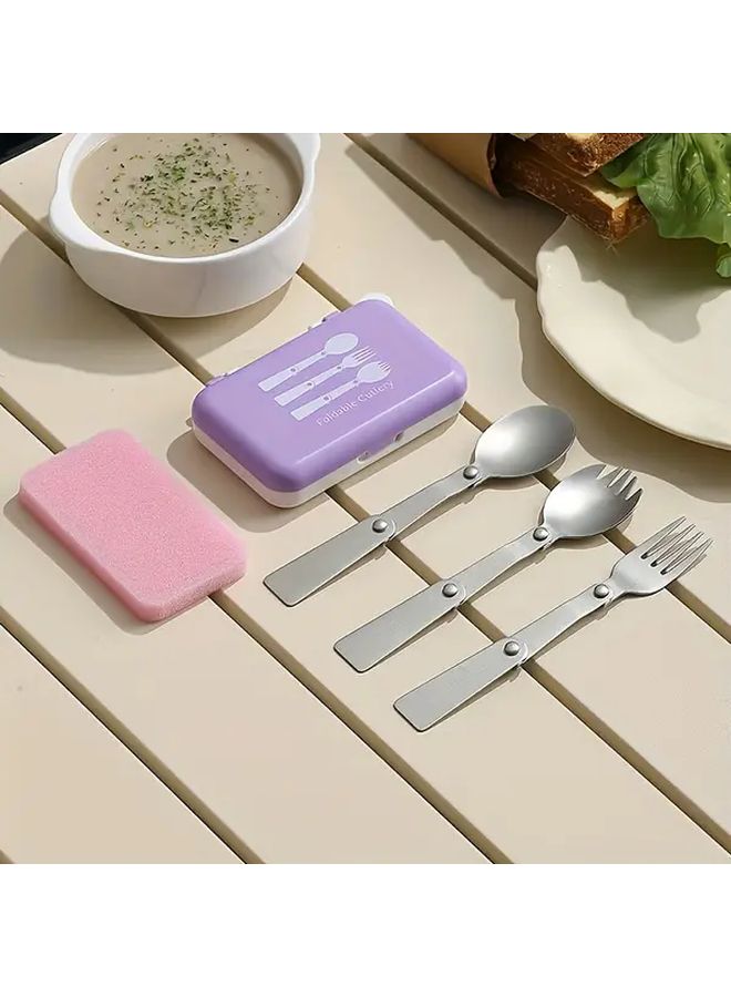 مجموعة أدوات مائدة أرجوانية محمولة من الفولاذ المقاوم للصدأ، ملعقة وشوكة قابلة للطي، طقم سفر خارجي - Image 1