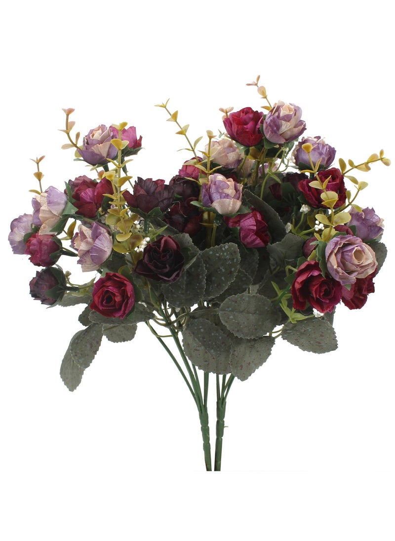 Duovlo Duovlo 7 Branch 21 Mini Rose Heads Artificial Flowers Bouquet Wedding Home Office DecorPack of 2 2 PCS Purple 