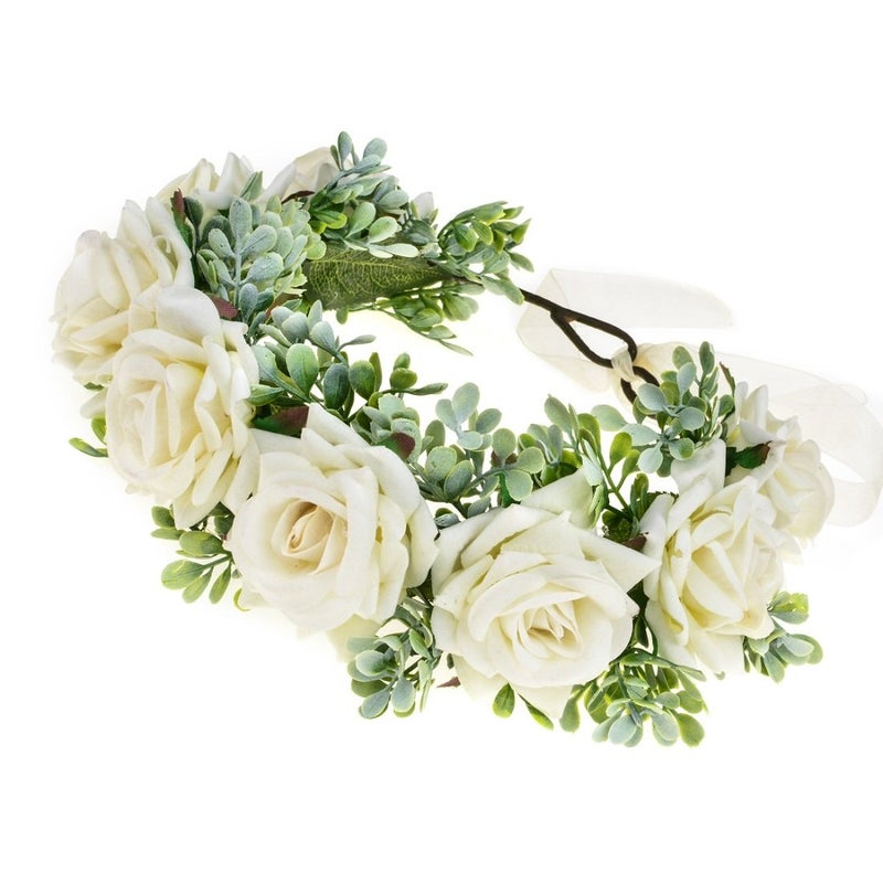 Vividsun Women Flower Crown Floral Headpiece Festival Wedding Hair Wreath Floral Crown (White) - Image 2