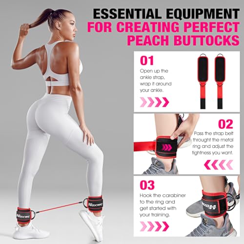 HOXWC Ankle Resistance Bands with Cuffs, Glutes Workout Equipment, Ankle Bands for Working Out, Exercise Bands for Butt Lift Women, Workout Equipment for Kickbacks Hip Gluteus Training Exercises - Image 5