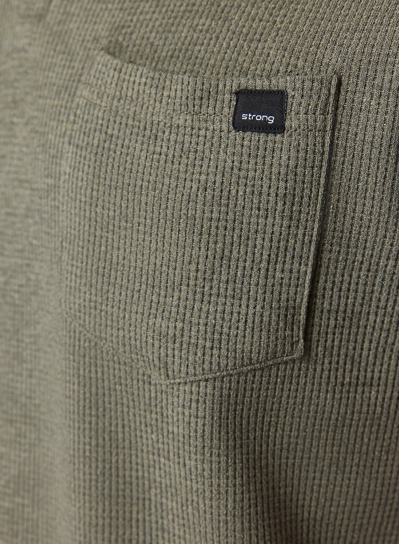 trendyol Khaki Regular/Normal Cut Textured Fabric Label Polo Neck Thick Tracksuit Set Tmnss23Em00003 - Image 4