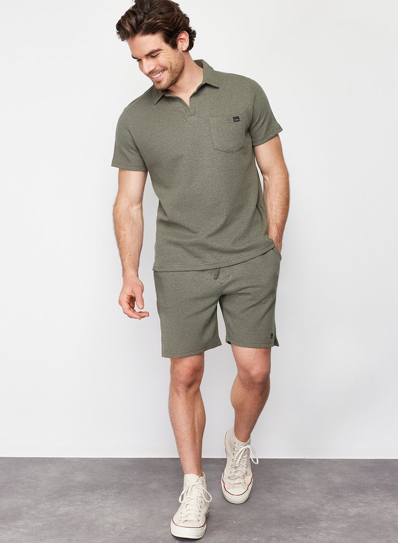 trendyol Khaki Regular/Normal Cut Textured Fabric Label Polo Neck Thick Tracksuit Set Tmnss23Em00003 - Image 3