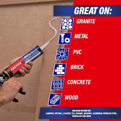 Loctite Power Grab Express Construction Adhesive, ultimate strength, 0 second grab, high tack adhesive, No-nails and screws, no clamping, DIY no mixing, metal, tiles, wood, concrete,177ml x pack of 3 - Image 3