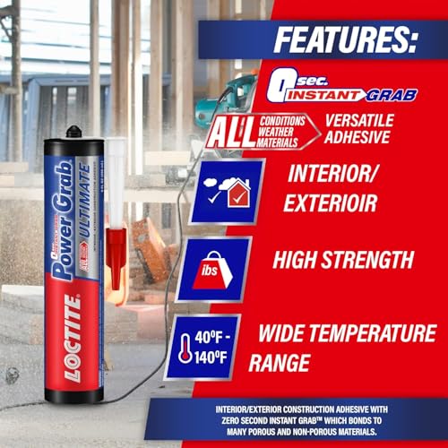 Loctite Power Grab Express Construction Adhesive, ultimate strength, 0 second grab, high tack adhesive, No-nails and screws, no clamping, DIY no mixing, metal, tiles, wood, concrete,177ml x pack of 3 - Image 2