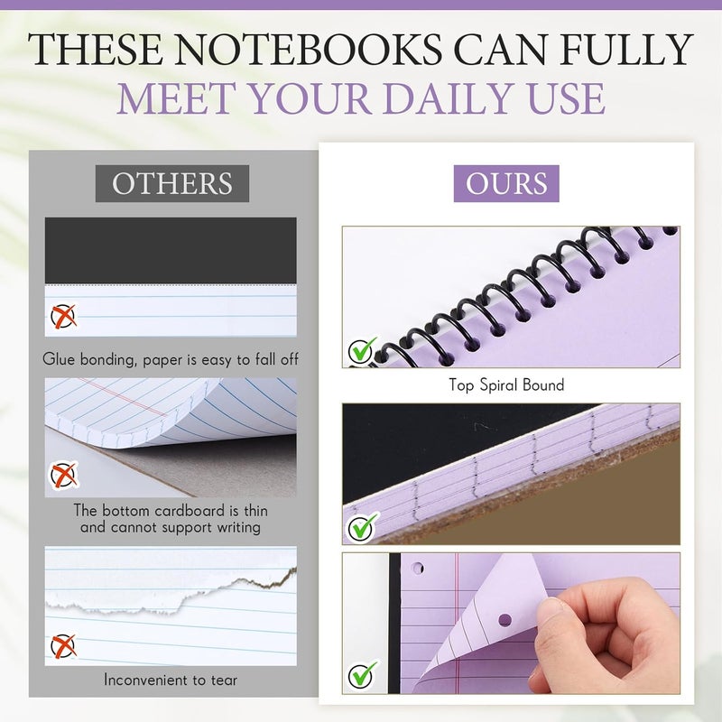 MotiMind 10 Pcs Legal Pads 3 Hole Punched Top Bound Spiral Notebook Tear Line for Easy Removal 8.5 x 11 in Hard Cardboard Paper College Ruled Notepad Spiral Note Pad for Office School (Multicolor) - Image 4