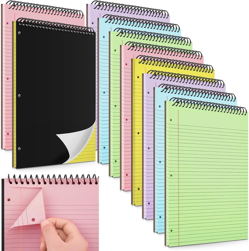 MotiMind 10 Pcs Legal Pads 3 Hole Punched Top Bound Spiral Notebook Tear Line for Easy Removal 8.5 x 11 in Hard Cardboard Paper College Ruled Notepad Spiral Note Pad for Office School (Multicolor) - Image 1