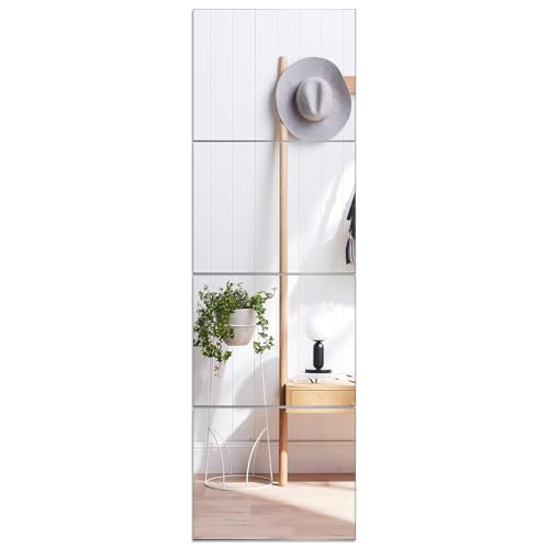 VASUHOME Glass Full Length Square Wall Mirror Tiles-[12 X12 Inch-4Pcs] HD Gym Mirrors for Home Gym, Full Body Long Mirror for Bedroom, Living Room, Door, Closet, Silver - Image 1