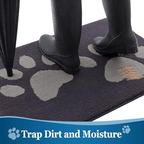 Buganda Dog Door Mat for Muddy Paws, Absorbent Dirt Trapper Washable Indoor Doormats, Non Slip Low-Profile Mud Mat for Dogs, Front Entrance Doormat for Inside Floor (30x20 Inches, Dark Grey) - Image 2