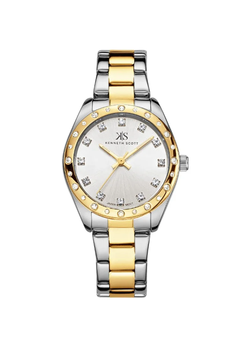 KENNETH SCOTT Kenneth Scott K24509-TBTW Women's Analog Display Watch & Stainless Steel Strap Silver