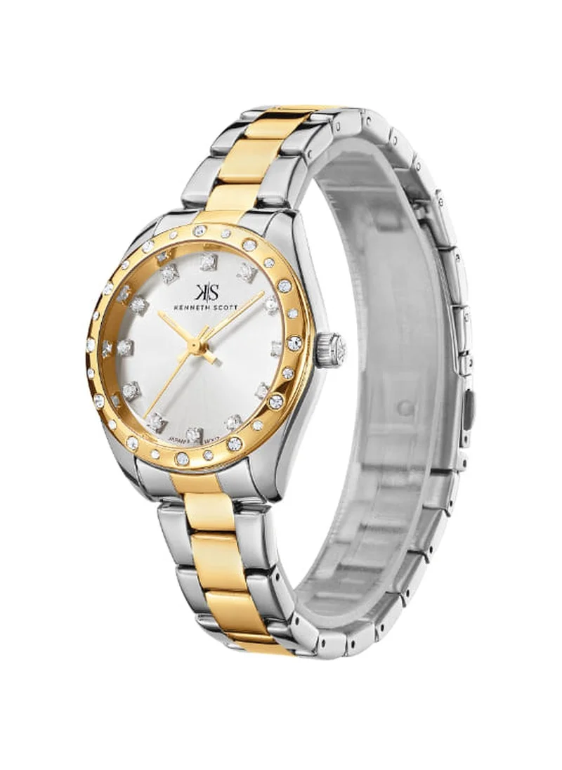 KENNETH SCOTT Kenneth Scott K24509-TBTW Women's Analog Display Watch & Stainless Steel Strap Silver