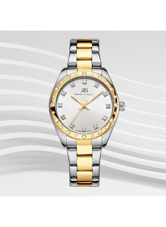 KENNETH SCOTT Kenneth Scott K24509-TBTW Women's Analog Display Watch & Stainless Steel Strap Silver  - Image 2