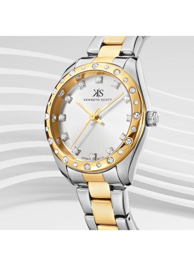 KENNETH SCOTT Kenneth Scott K24509-TBTW Women's Analog Display Watch & Stainless Steel Strap Silver  - Image 3