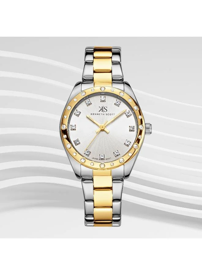 KENNETH SCOTT Kenneth Scott K24509-TBTW Women's Analog Display Watch & Stainless Steel Strap Silver