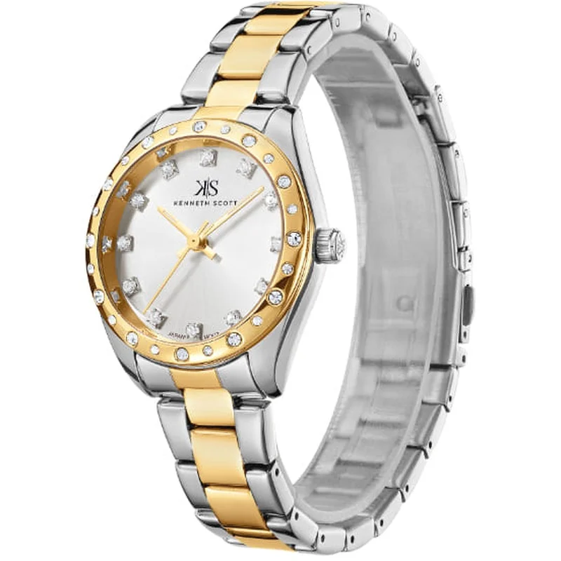 KENNETH SCOTT Kenneth Scott K24509-TBTW Women's Analog Display Watch & Stainless Steel Strap Silver