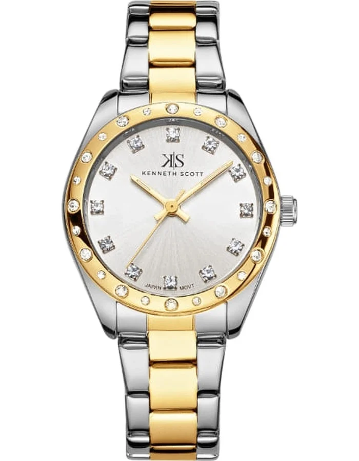 KENNETH SCOTT Kenneth Scott K24509-TBTW Women's Analog Display Watch & Stainless Steel Strap Silver