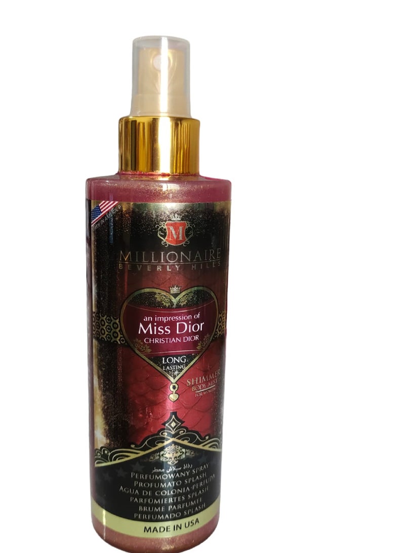 MILLIONAIRE BEVERLY HILLS Impression Miss Dior Chritian Dior  Long Lastng Shimmer  Body Mist for women 250 ml