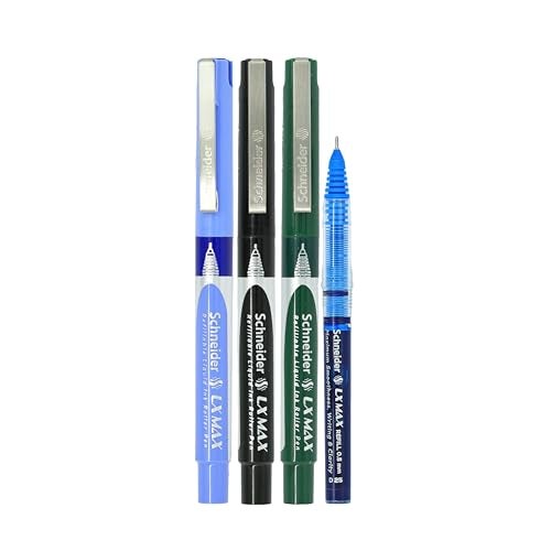 Luxor Schneider LX MAX roller ball pen, Pack of 3-Blue+Black+Green+1Refill, Needle Tip, 0.5mm, 100% German Technology, 1000+ mtrs writing length, Waterproof Ink, Ideal for Students & Professionals - Image 3