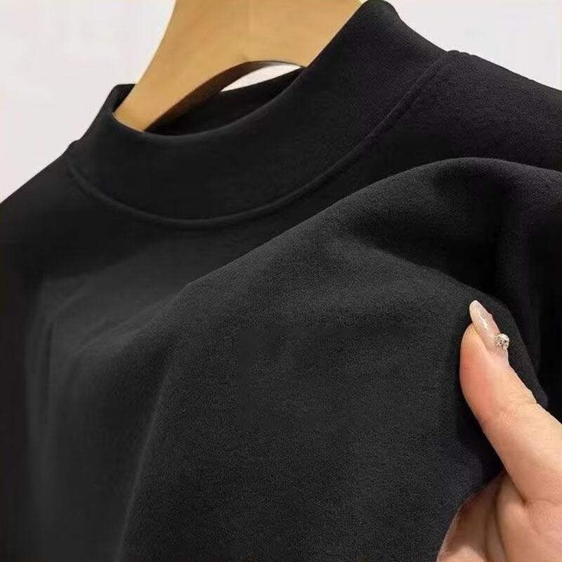 2024 Men'S Semi-High Collar Long-Sleeved T-Shirt De Velvet Double-Sided Sanding Base Shirt Casual Fashion Warm Inner Wear - Image 1