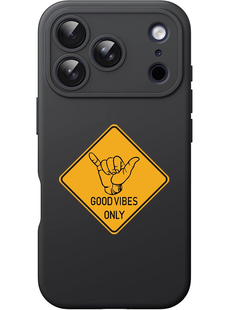 Theodor Protective Slim Fit Case Liquid Silicone Cover with Full Body Protection Anti-Scratch Shockproof Case For Apple iPhone 17 Pro (Black) Good Vibes - Image 1