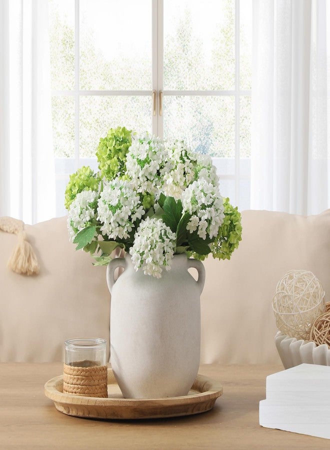 Vanselia Ceramic Flower Vase Home Decor - 7.6 Inch Farmhouse Rustic White Table Vases with Handle Living Room Decoration Decorative Vintage Pottery for Kitchen Shelf Coffee Dining Desk Bookshelf Fireplace - Image 5