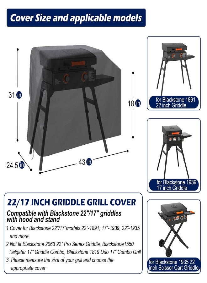 bruwaa Griddle Grill Cover for Blackstone 22 inch and 17 inch with Hood and Stand, 600D Heavy Duty Waterproof UV Resistant Rip-Proof Material Griddle Cover - Black(Cover Only) - Image 2