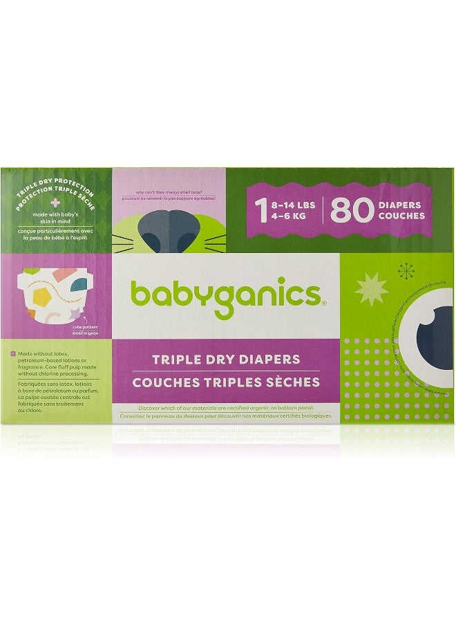 Babyganics Babyganics Diapers, Size 1, 80 ct, Ultra Absorbent Diapers  - Image 1