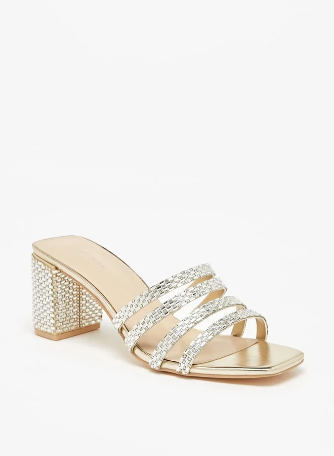 فلورا بيلا من شو إكسبرس Women's Embellished Slip-On Sandals With Block Heels Ramadan Collection