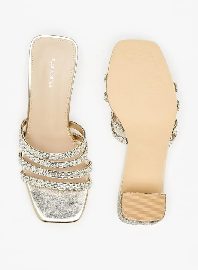فلورا بيلا من شو إكسبرس Women's Embellished Slip-On Sandals With Block Heels Ramadan Collection