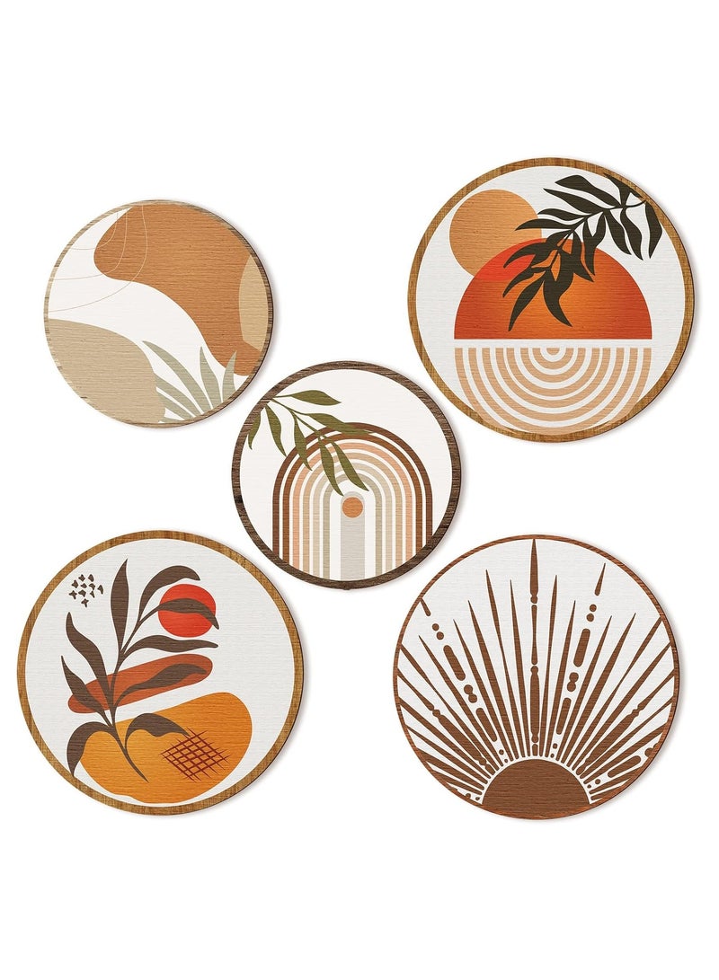 RATSAW 5 Pcs Boho Wall Art Decor Wooden Living Room Wall Decor Bohemian Wall Hanging Decor Farmhouse Geometric Hanging Decor 10'' and 8'' Aesthetic Wood Minimalist Wall Art for Apartment Bedroom - Image 1