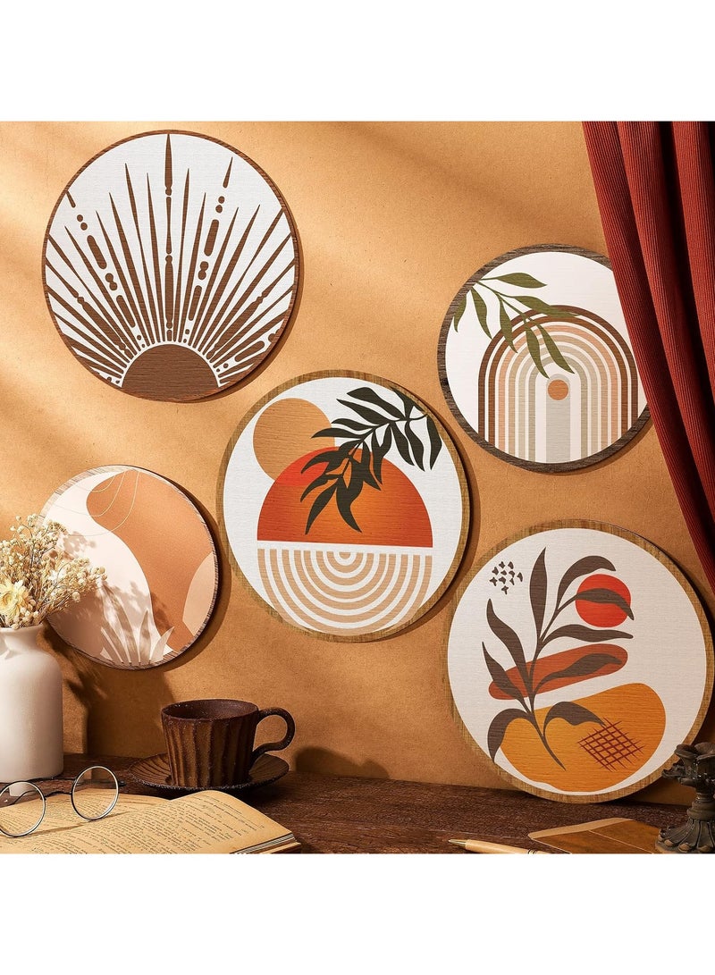 RATSAW 5 Pcs Boho Wall Art Decor Wooden Living Room Wall Decor Bohemian Wall Hanging Decor Farmhouse Geometric Hanging Decor 10'' and 8'' Aesthetic Wood Minimalist Wall Art for Apartment Bedroom - Image 2