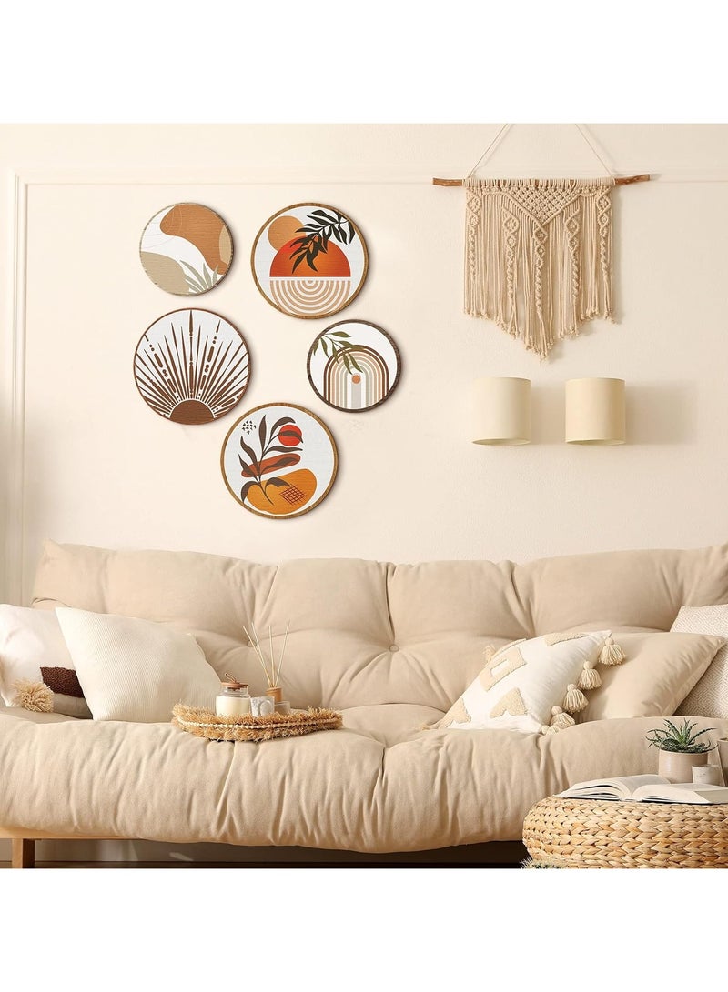 RATSAW 5 Pcs Boho Wall Art Decor Wooden Living Room Wall Decor Bohemian Wall Hanging Decor Farmhouse Geometric Hanging Decor 10'' and 8'' Aesthetic Wood Minimalist Wall Art for Apartment Bedroom - Image 5