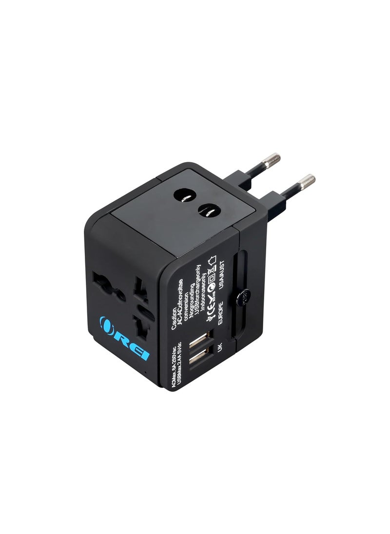OREI OREI Universal Travel Adapter with 2 USB Ports 3 in 1 Universal Charger International Travel Adapter for Cell Phones Tablets Camera for Travelers to US Europe UK More 2 Pack  - Image 4