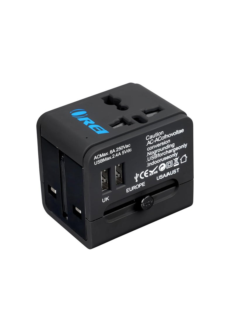 OREI OREI Universal Travel Adapter with 2 USB Ports 3 in 1 Universal Charger International Travel Adapter for Cell Phones Tablets Camera for Travelers to US Europe UK More 2 Pack  - Image 2
