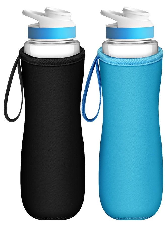 Toykee Water Bottle Sleeve for Cirkul 22 oz - 2 Pack Blue Black Bottle Cover Holder Carrier with Handle Strap - Image 1