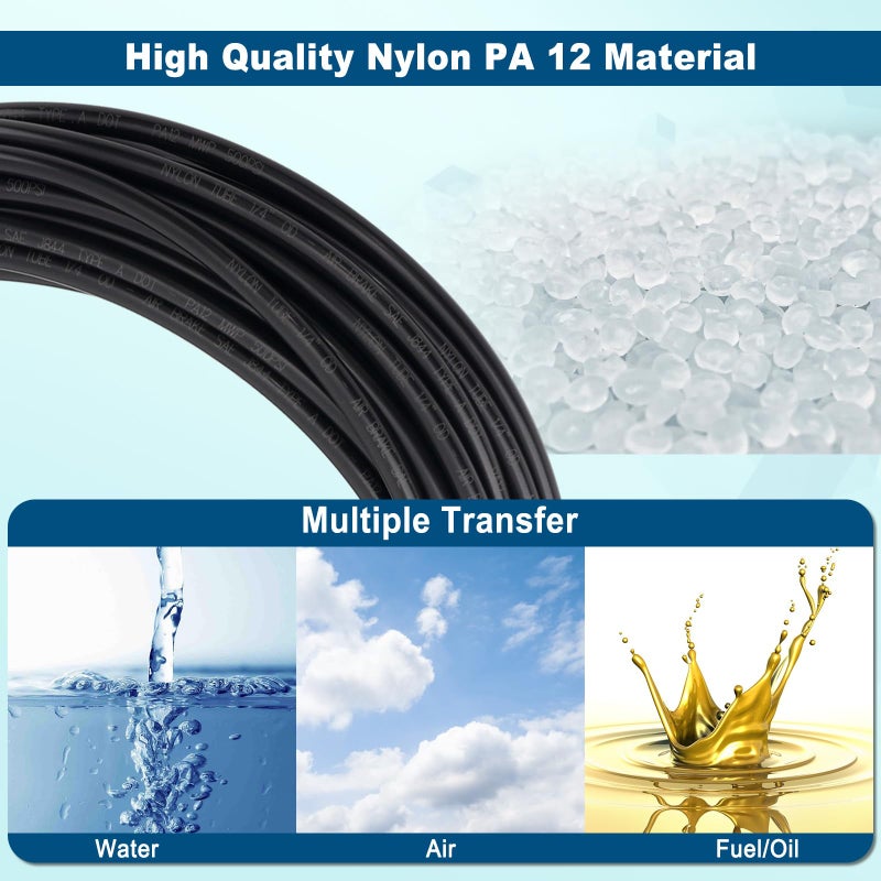 Boeray 50FT 1/4 DOT Air Line SAE J844 PA12 Nylon Air Hose with Cutter 1/4â€ OD Pneumatic Tubing DOT Approved 1/4 Air Brake Hose for Air Suspension Kit Truck Trailer Brake System & Fluid Transfer 15.5m - Image 3